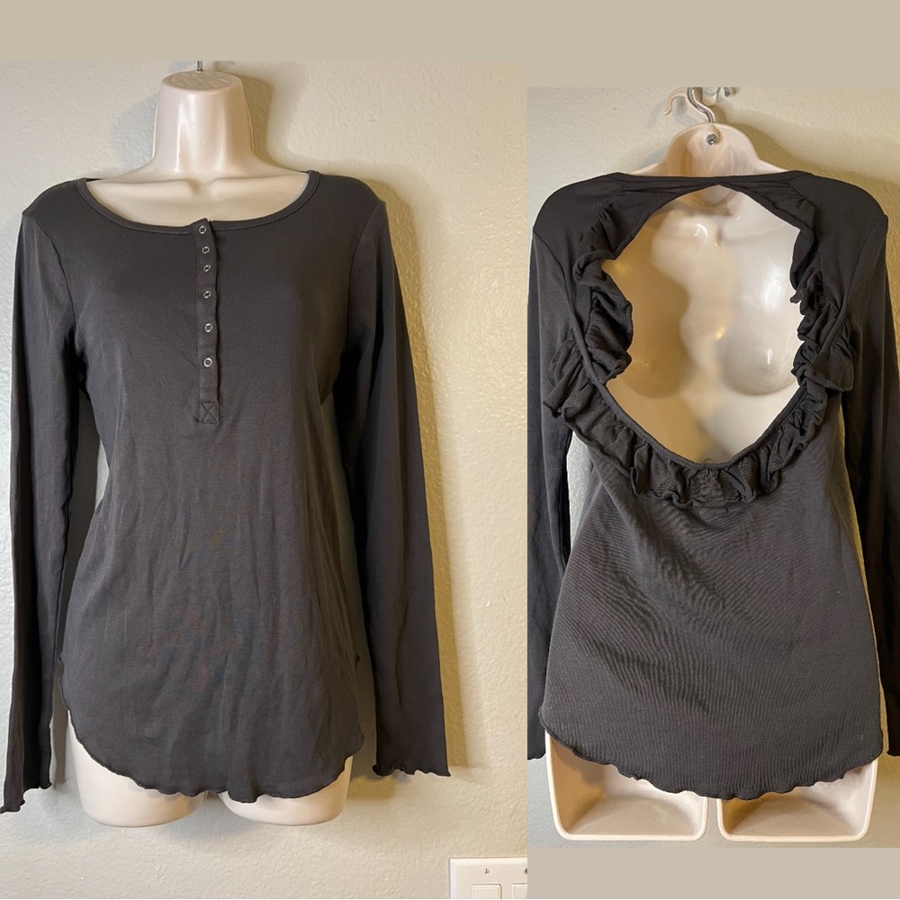Chaser Backless Ruffle Henley NWT Medium Deep Gray